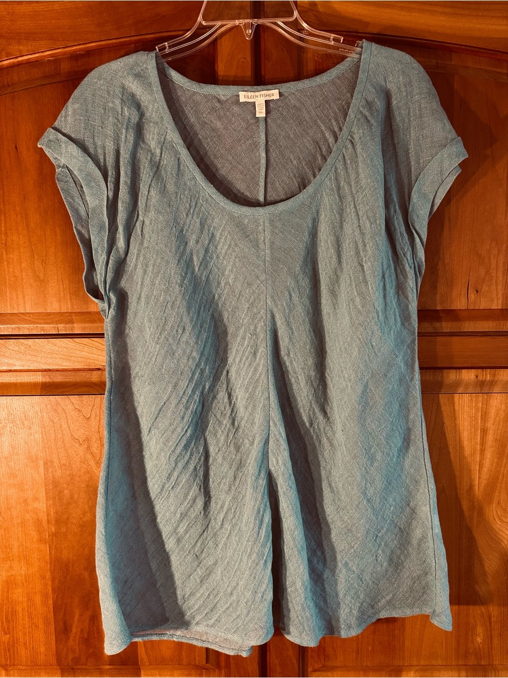 Eileen Fisher Light Blue Scoop Neck Linen Top, XL PTP 28", length 27", NWOT,